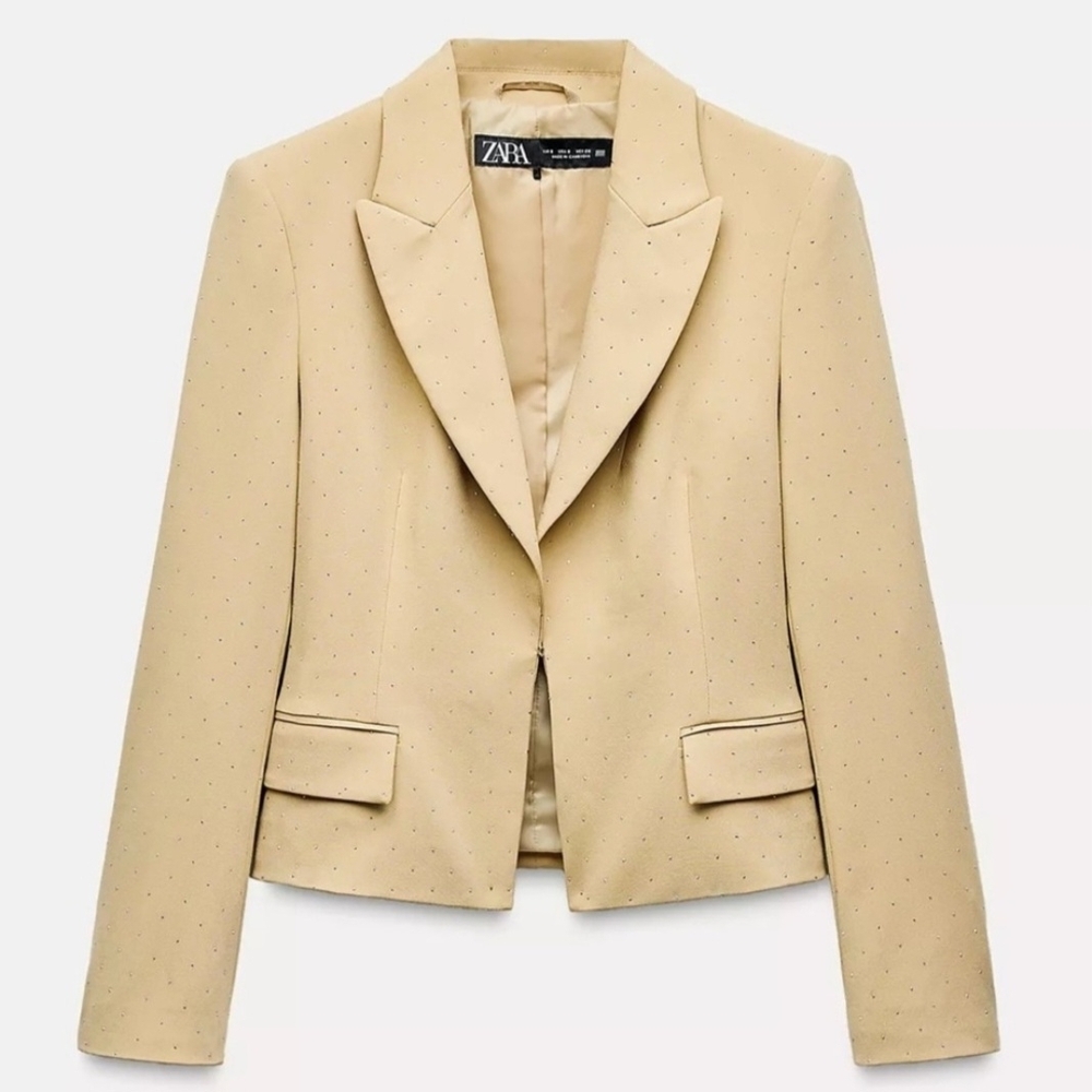 Zara Women's Beige Blazer with Subtle Dots